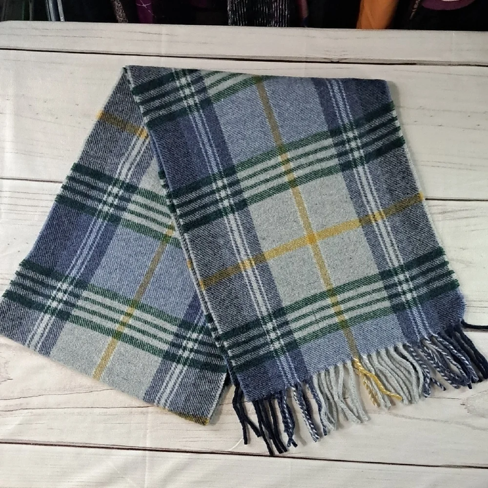 Italian Woolen Treasures Plaid Wool  Made In Italy Scarf with Fringe